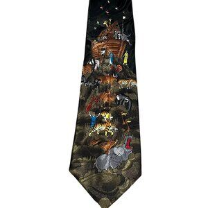 Gospitality Noah's Ark Boat Animals Tie Bible Pastor Men's Necktie 58” X‎ 4"